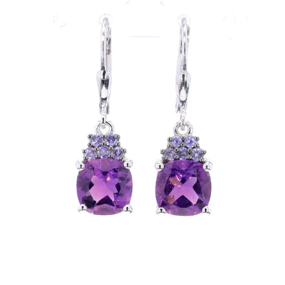 Amethyst Earrings Withl Tanzanite 3.92 Carats Sterling Silver