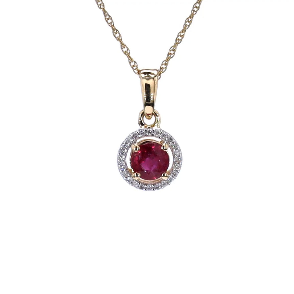 Ruby Pendant With Diamonds 0.6 Carats 14K Yellow Gold
