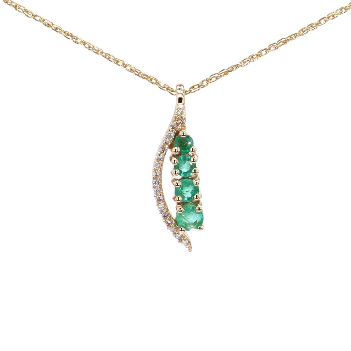 Zambian Emerald Pendant With Diamonds 0.26 Carats 14K Yellow Gold