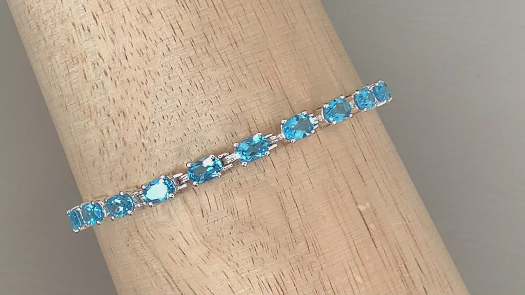 Swiss Blue Topaz Tennis Bracelet 10.7 Carats Sterling Silver