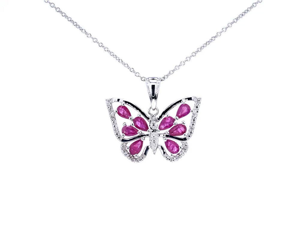 Ruby Butterfly Pendant White Zircon 2.02 Carats Gold Plated Silver