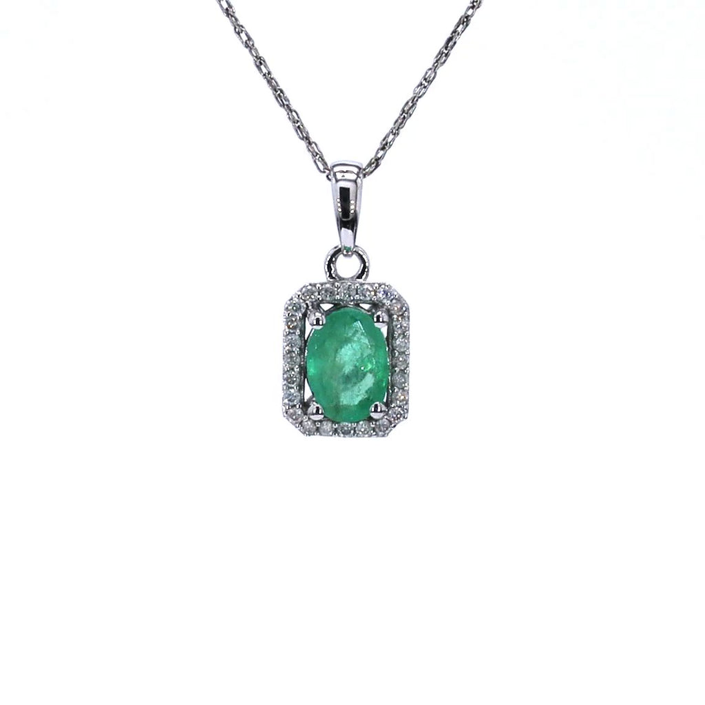 Zambian Emerald Pendant With Diamonds 0.8 Carats 10K White Gold