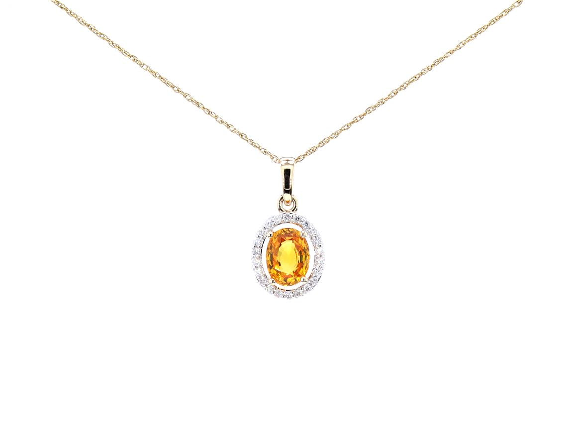 Natural Yellow Sapphire Pendant With Diamonds 1.74 Carats 14K Yellow Gold