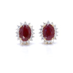 Ruby Earrings Halo Diamonds 2 Carats 14K Yellow Gold