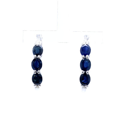 Blue Sapphire Hoop Earrings With Diamonds 2.02 Carats Sterling Silver