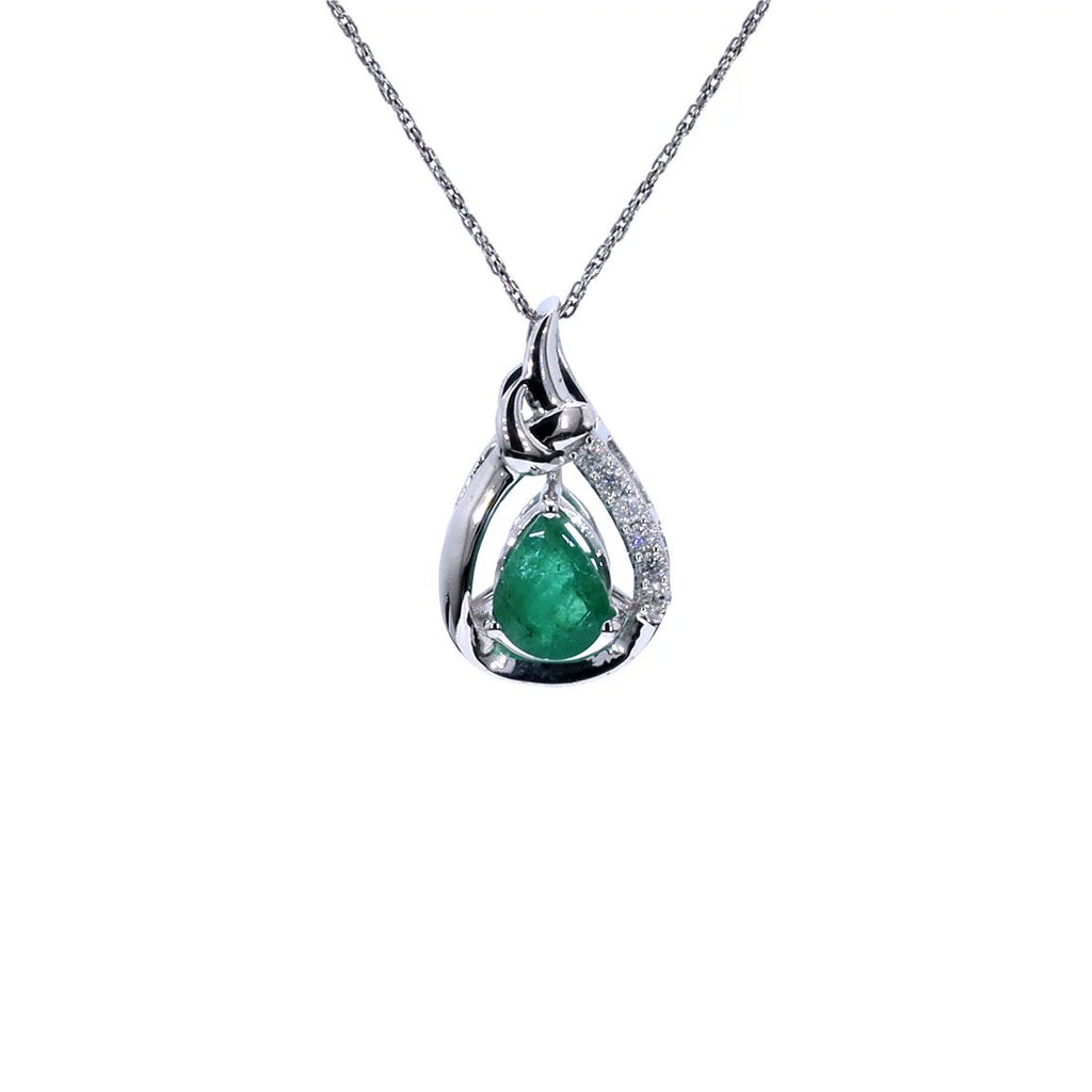 Zambian Emerald Pendant With Diamonds 1.14 Carats 10K White Gold