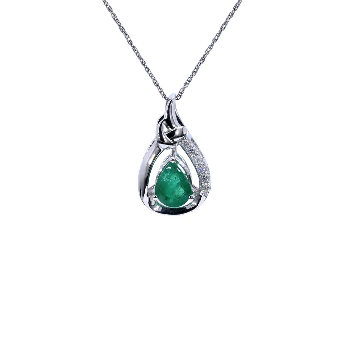 Zambian Emerald Pendant With Diamonds 1.14 Carats 10K White Gold