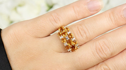 Citrine Cluster Ring White Topaz 2.5 Carats 14K Yellow Gold Plated Silver