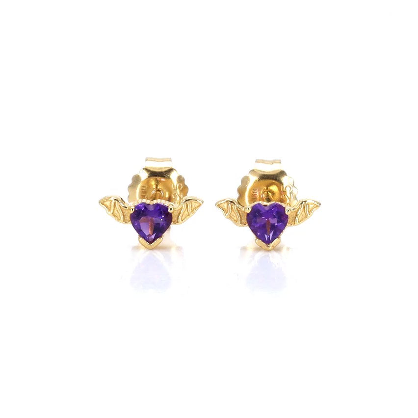 Amethyst Bat Stud Earrings 0.34 Carats Gold Plated Silver