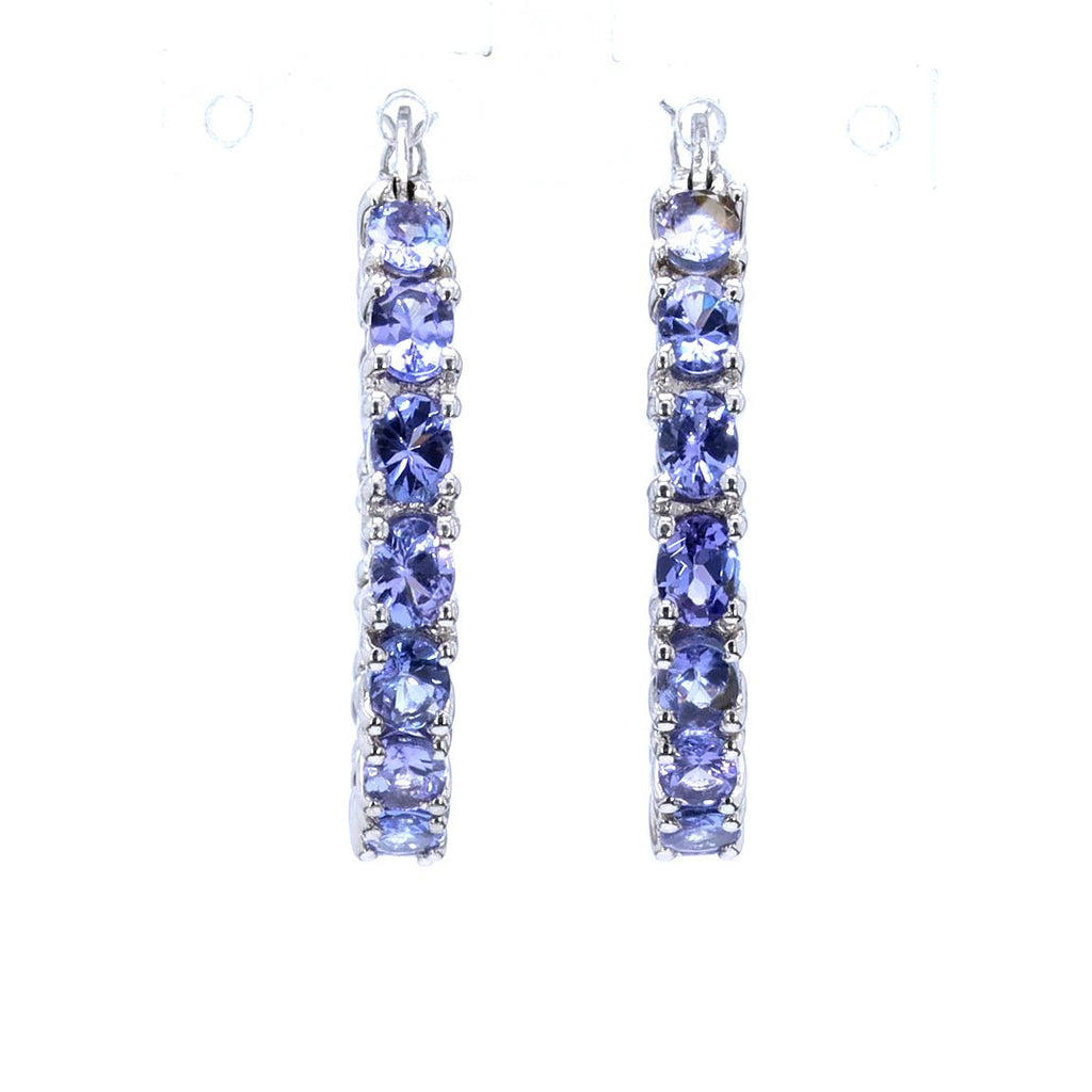 Tanzanite Hoop Earrings 5.08 Carats Sterling Silver