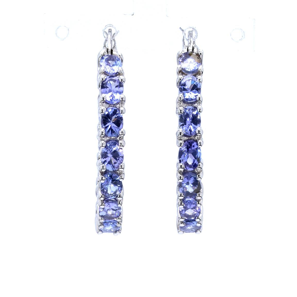 Tanzanite Hoop Earrings 5.08 Carats Sterling Silver