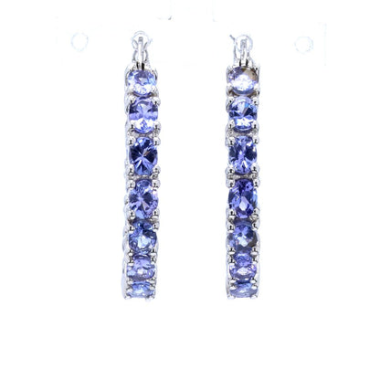 Tanzanite Hoop Earrings 5.08 Carats Sterling Silver