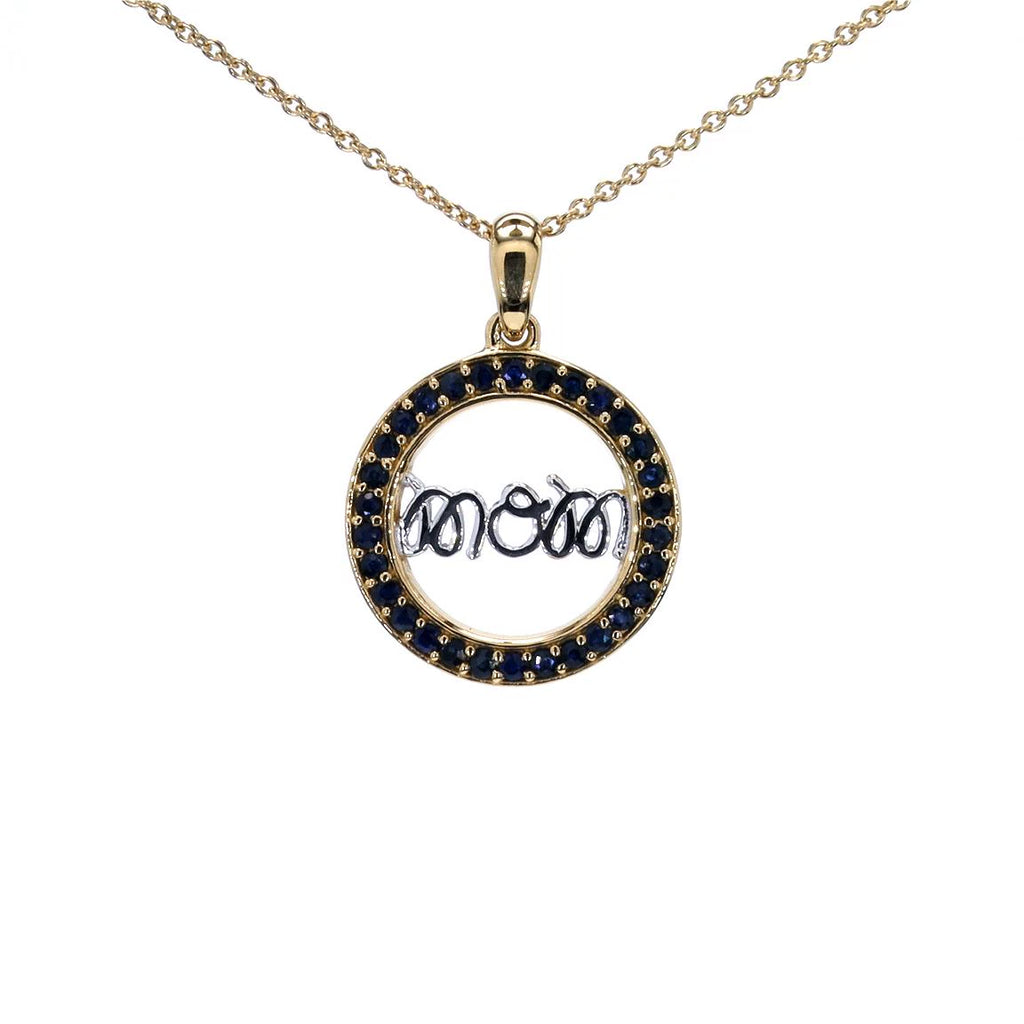 Blue Sapphire Mom Pendant 0.62 Carats Gold Plated Silver