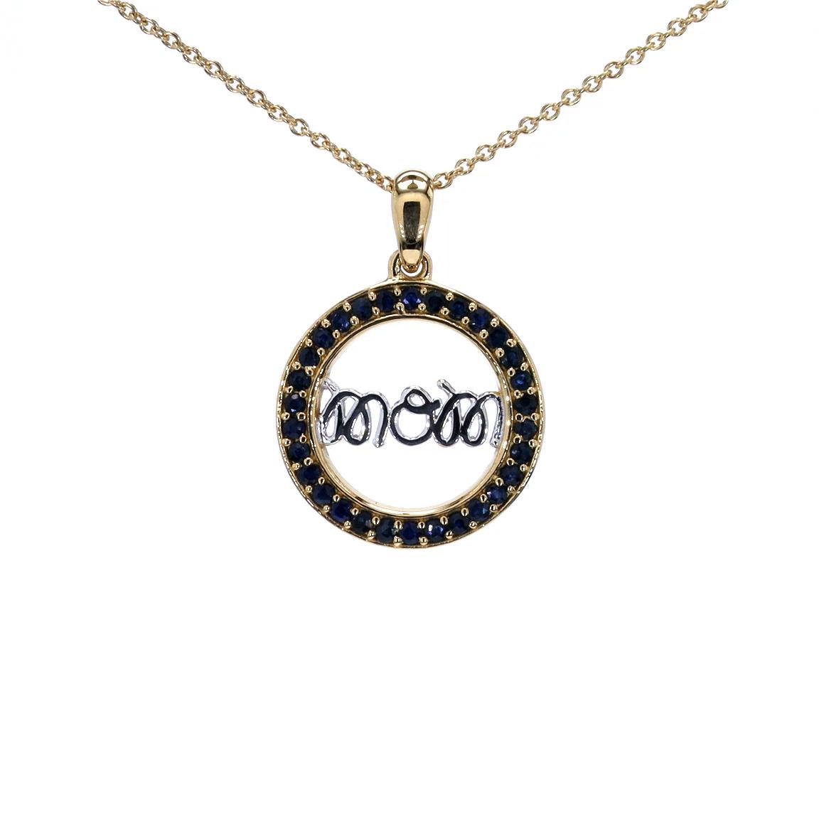 Blue Sapphire Mom Pendant 0.62 Carats Gold Plated Silver