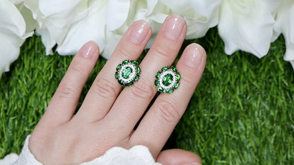 Tsavorite Stud Earrings With Diamonds 7.33 Carats 18K White Gold