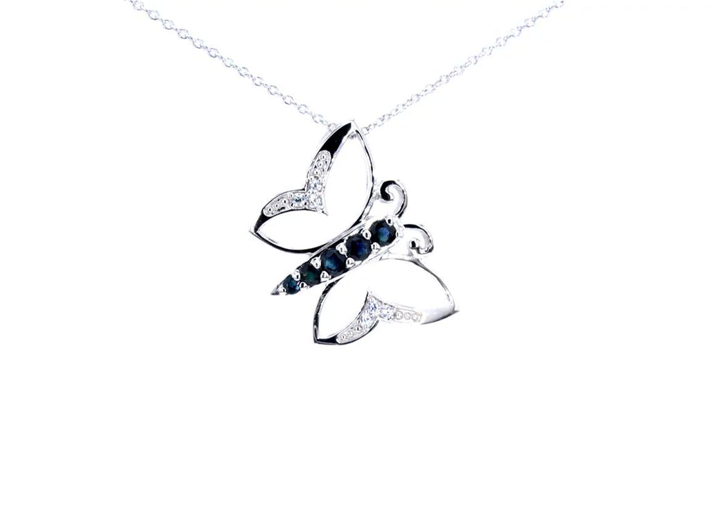 Blue Sapphire Butterfly Necklace With White Zircon 0.5 Carats Sterling Silver