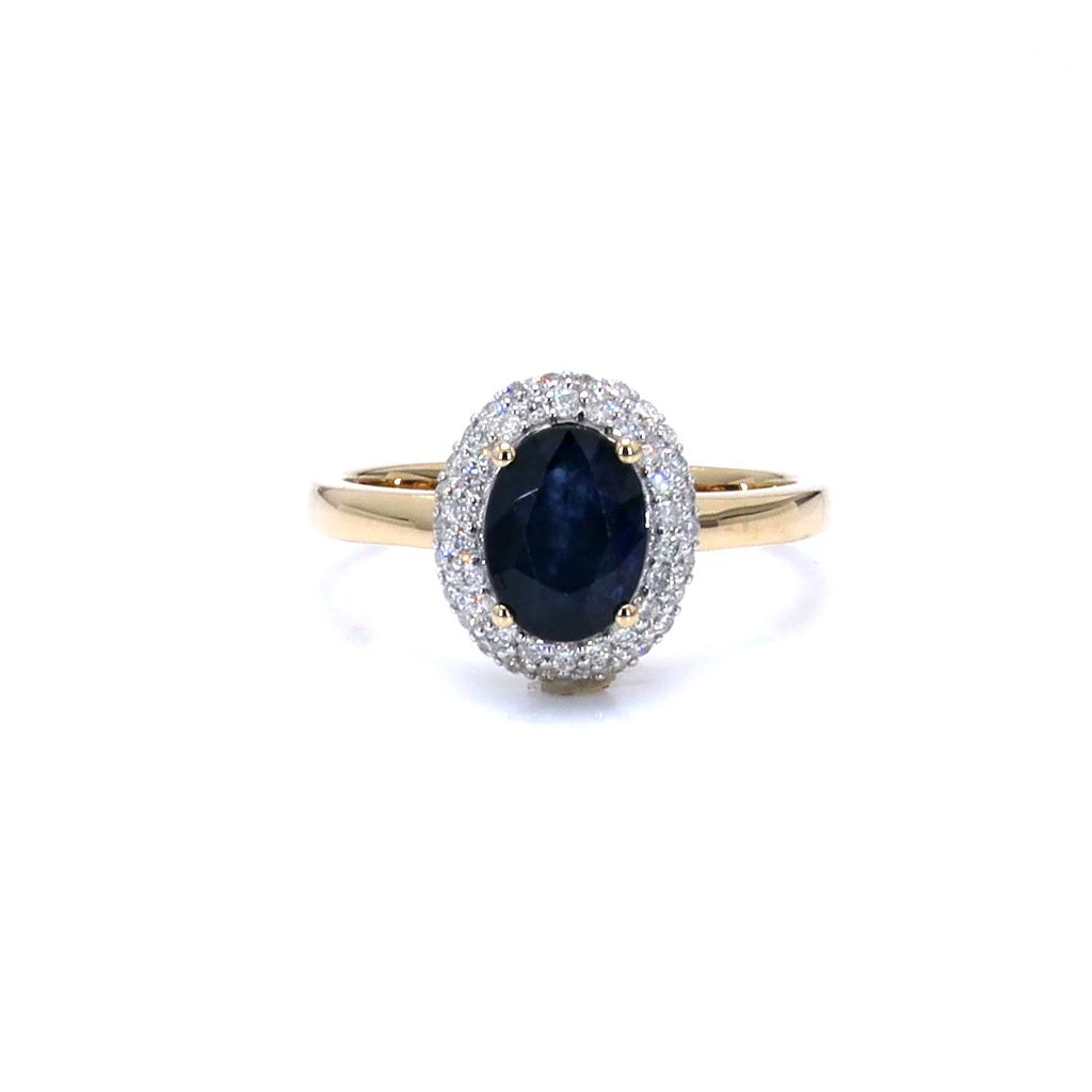 Blue Sapphire Ring With Diamonds 1.82 Carats 14K Yellow Gold