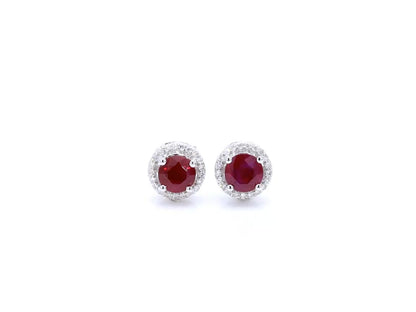 Ruby Earrings Diamonds 1.2 Carats 14K White Gold