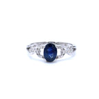 Blue Sapphire Ring With Diamonds 1.1 Carats 14K White Gold