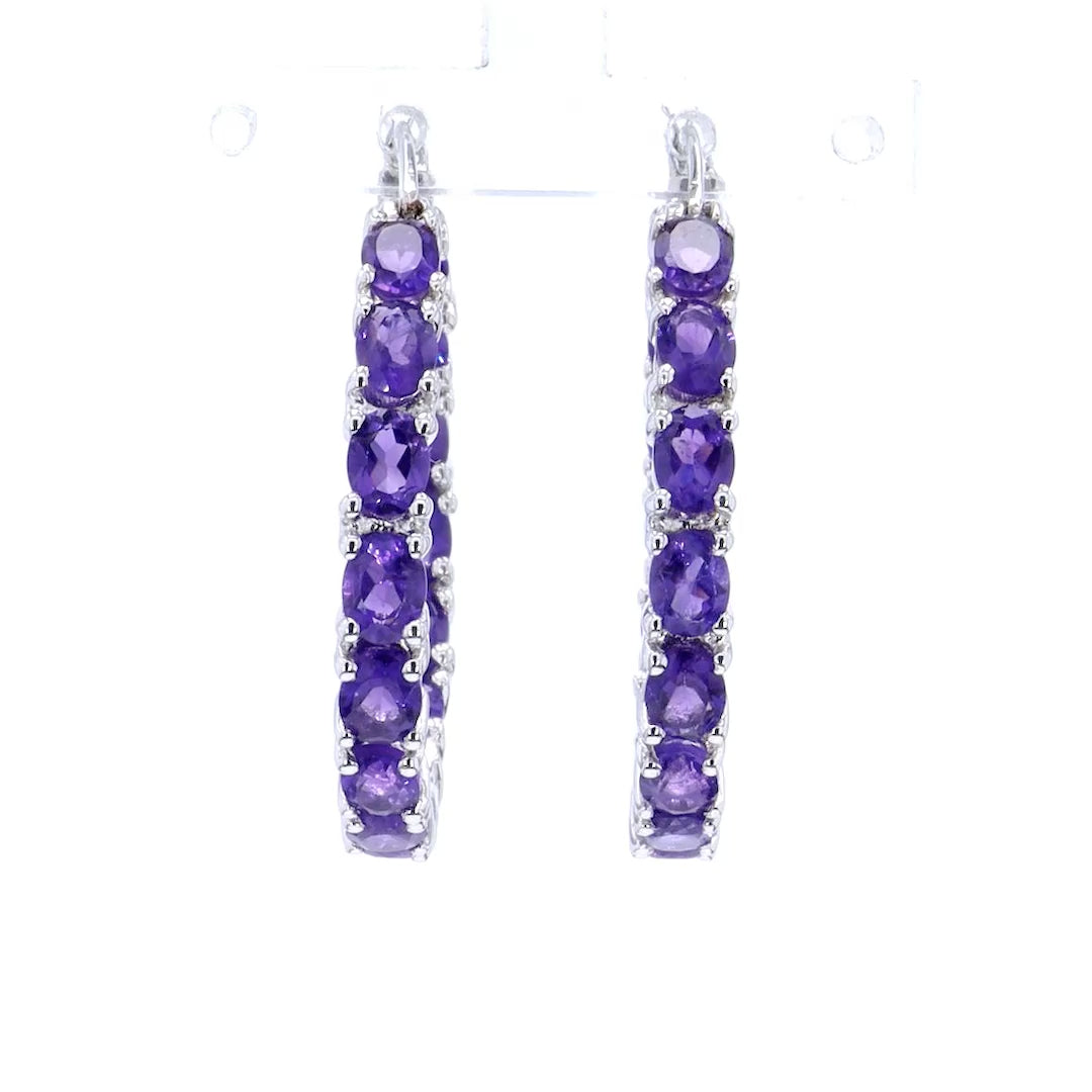 Amethyst Hoop Earrings 4.78 Carats Sterling Silver