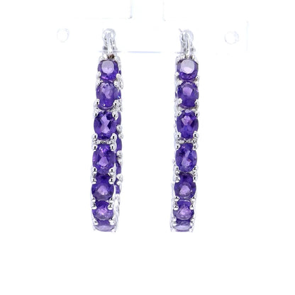 Amethyst Hoop Earrings 4.78 Carats Sterling Silver