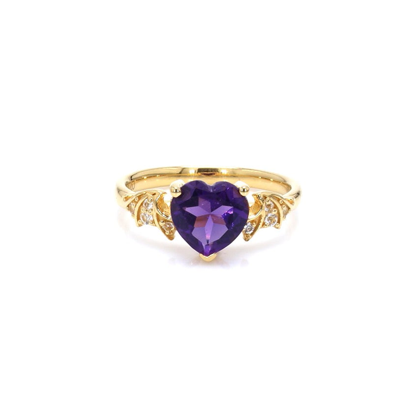 Amethyst Bat Ring With White Topaz 1.46 Carats Gold Plated Silver