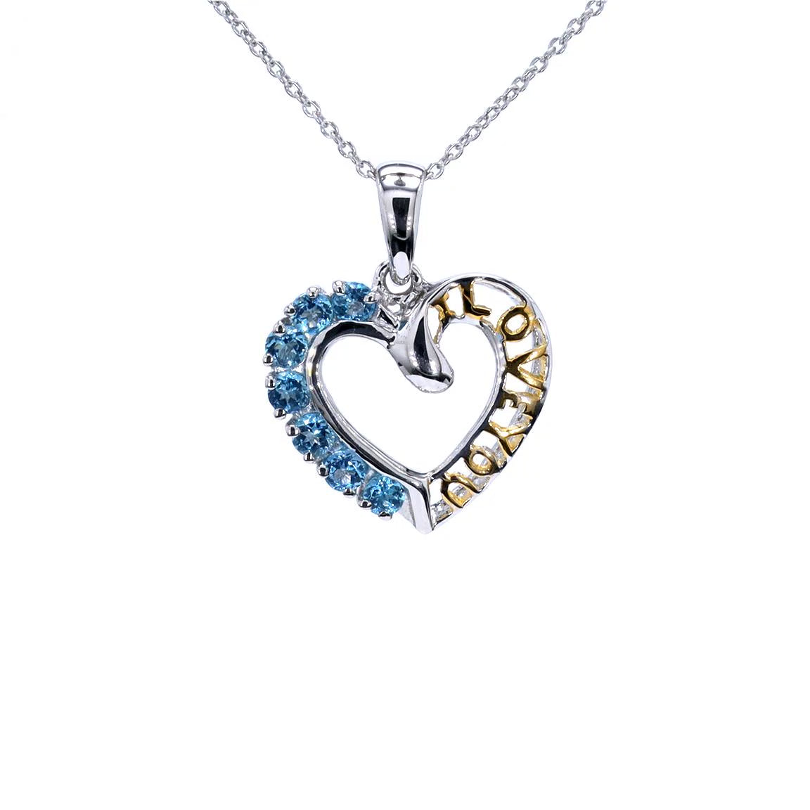 Swiss Blue Topaz Heart Pendant 0.82 Carats Sterling Silver