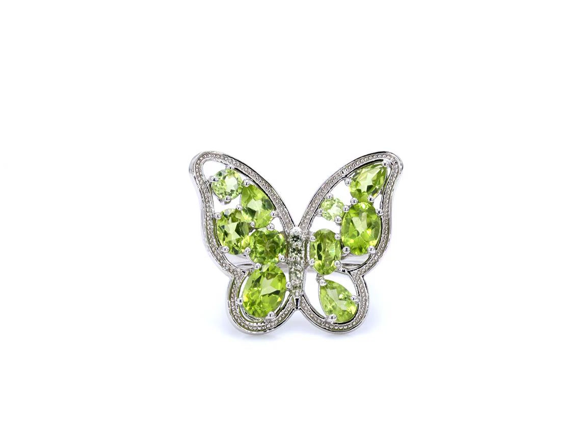 Peridot Butterfly Ring 4.5 Carats Sterling Silver