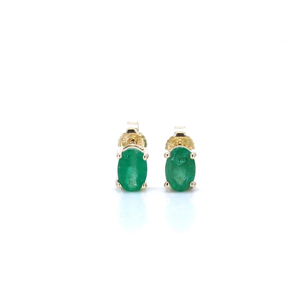 Zambian Emerald Stud Earrings 0.86 Carats 10K Yellow Gold