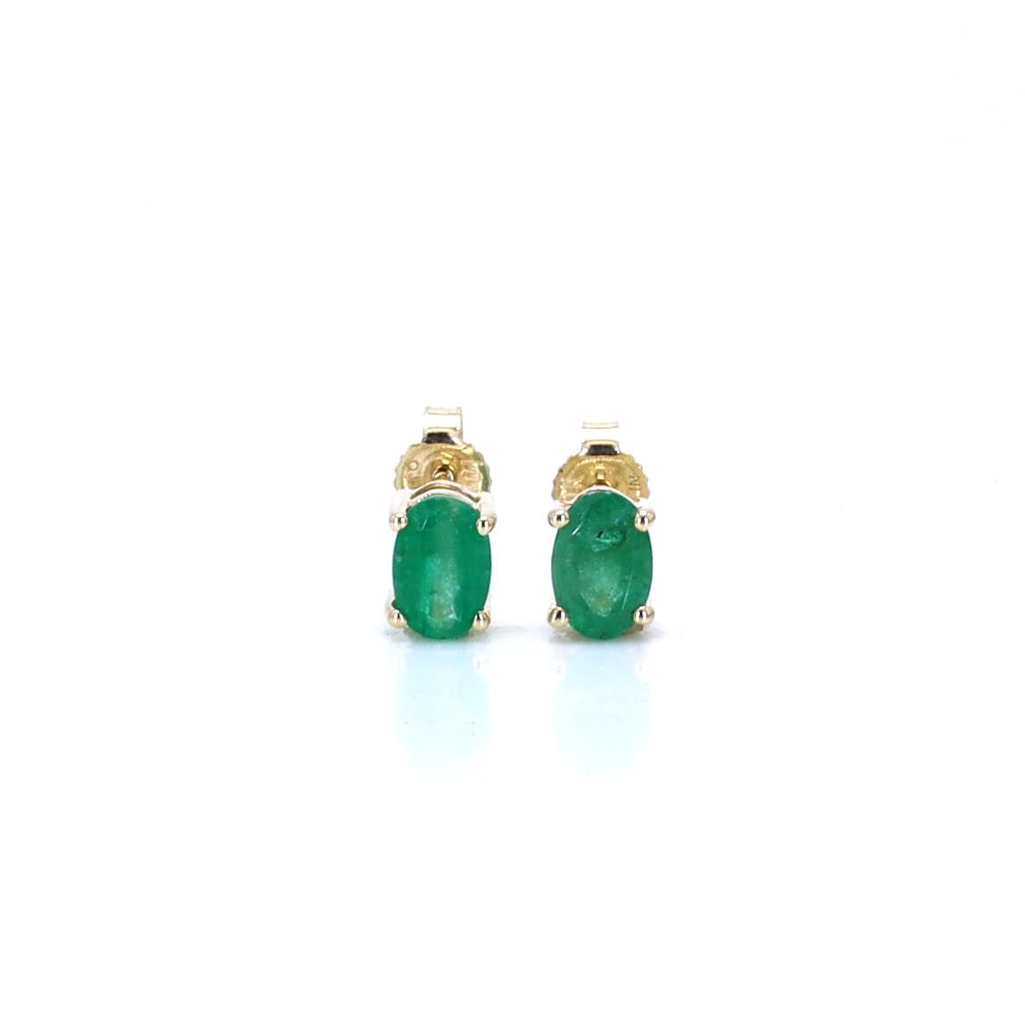 Zambian Emerald Stud Earrings 0.86 Carats 10K Yellow Gold