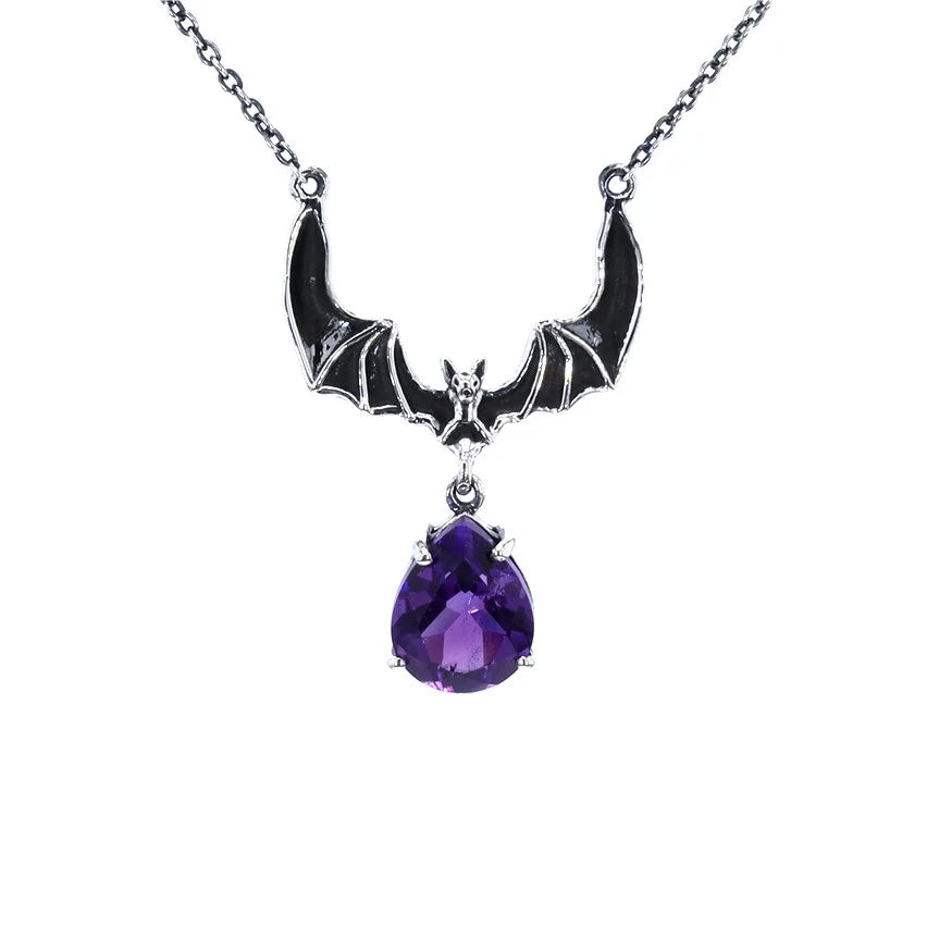Amethyst Bat Necklace 2.08 Carats Sterling Silver