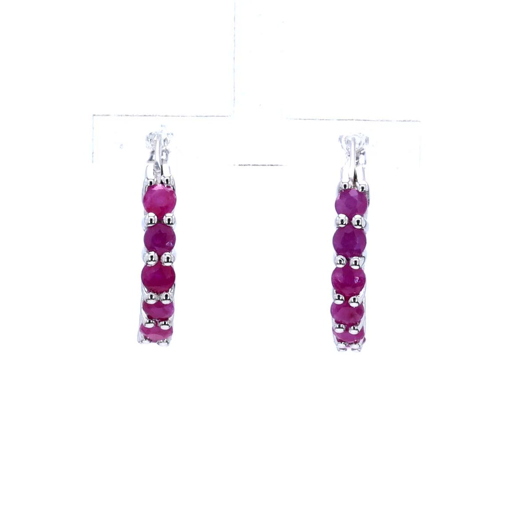 Ruby Hoop Earrings 1.54 Carats Sterling Silver