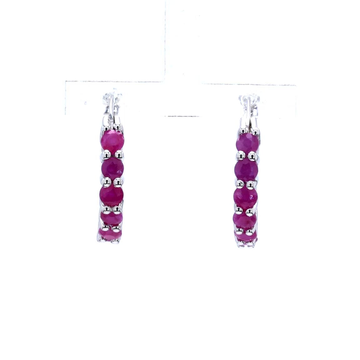 Ruby Hoop Earrings 1.54 Carats Sterling Silver