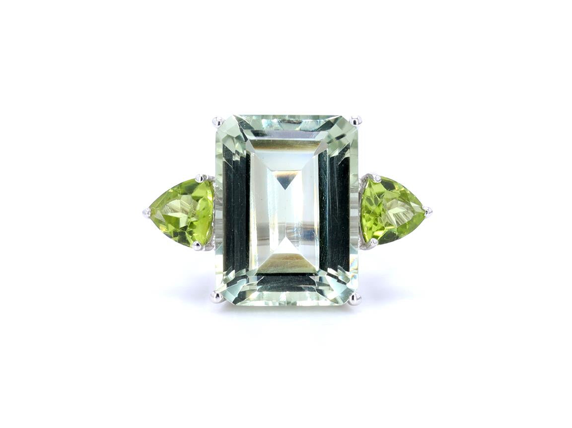 Green Amethyst Cocktail Ring With Peridots 12 Carats