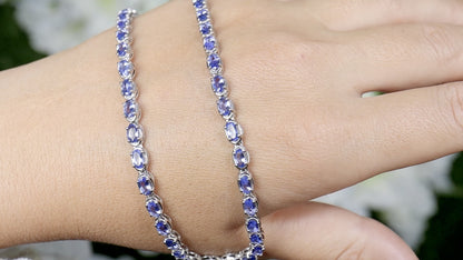 Tanzanite Tennis Necklace 10 Carats Sterling Silver