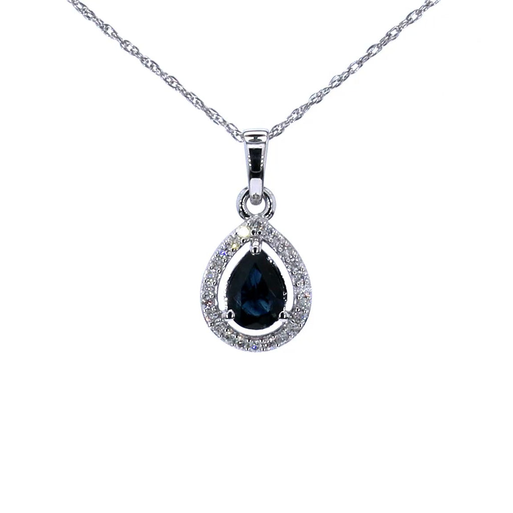 Blue Sapphire Pendant With Diamonds 0.88 Carats 14K White Gold