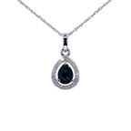 Blue Sapphire Pendant With Diamonds 0.88 Carats 14K White Gold