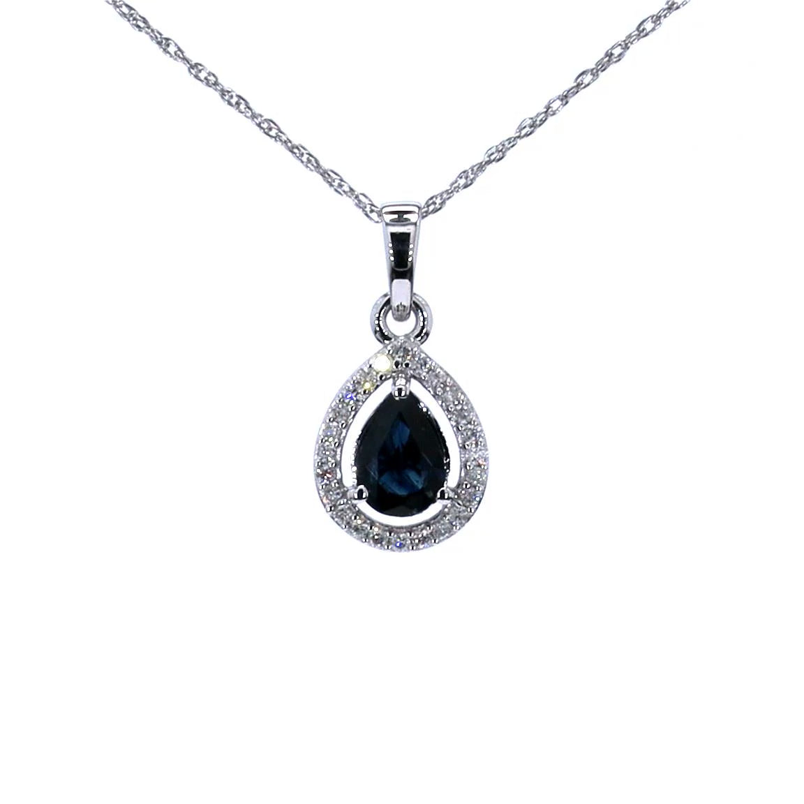 Blue Sapphire Pendant With Diamonds 0.88 Carats 14K White Gold