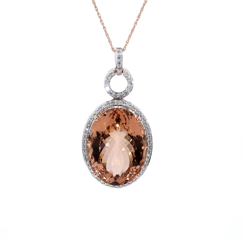 Morganite Pendant With Diamonds 25.7 Carats 14K Rose Gold