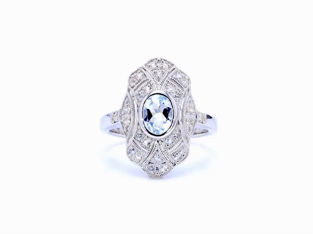 Aquamarine Ring With White Topaz 0.98 Carats Sterling Silver