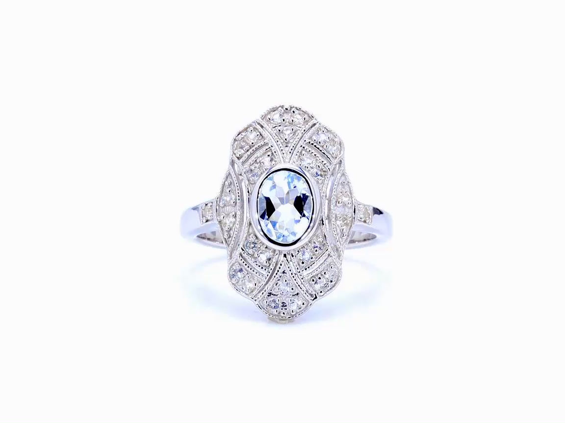 Aquamarine Ring With White Topaz 0.98 Carats Sterling Silver
