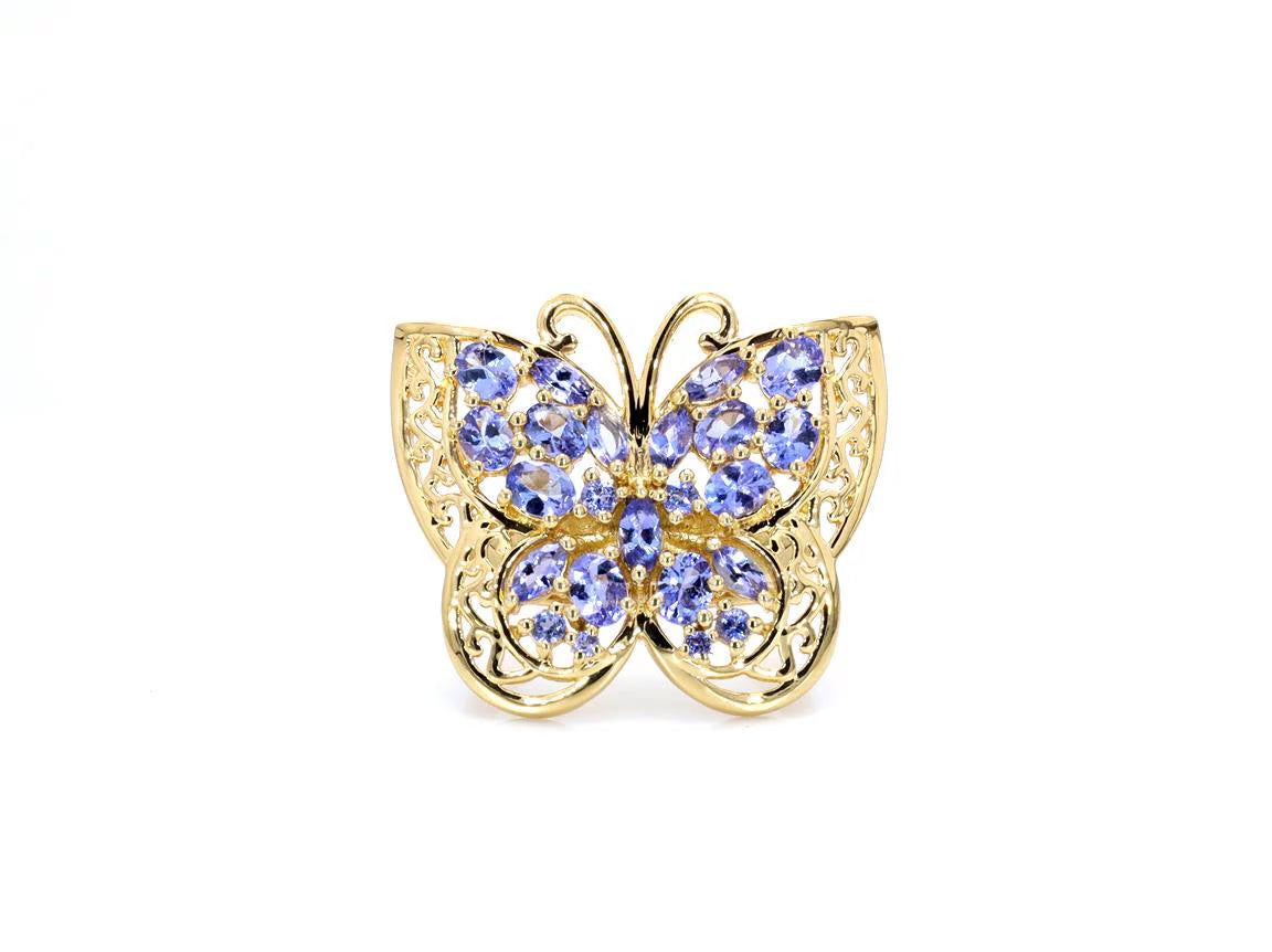 Tanzanite Butterfly Ring 2.4 Carats Gold Plated Silver