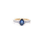 Blue Sapphire Ring White Diamonds 1.04 Carats 10K Yellow Gold