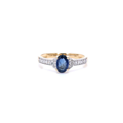 Blue Sapphire Ring White Diamonds 1.04 Carats 10K Yellow Gold