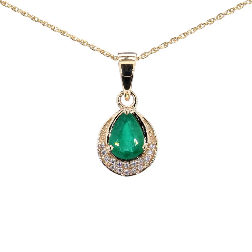 Zambian Emerald Pendant With Diamonds 0.86 Carats 14K Yellow Gold