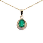 Zambian Emerald Pendant With Diamonds 0.86 Carats 14K Yellow Gold