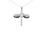 Aquamarine Dragonfly Pendant With White Zircon 1.76 Carats Sterling Silver