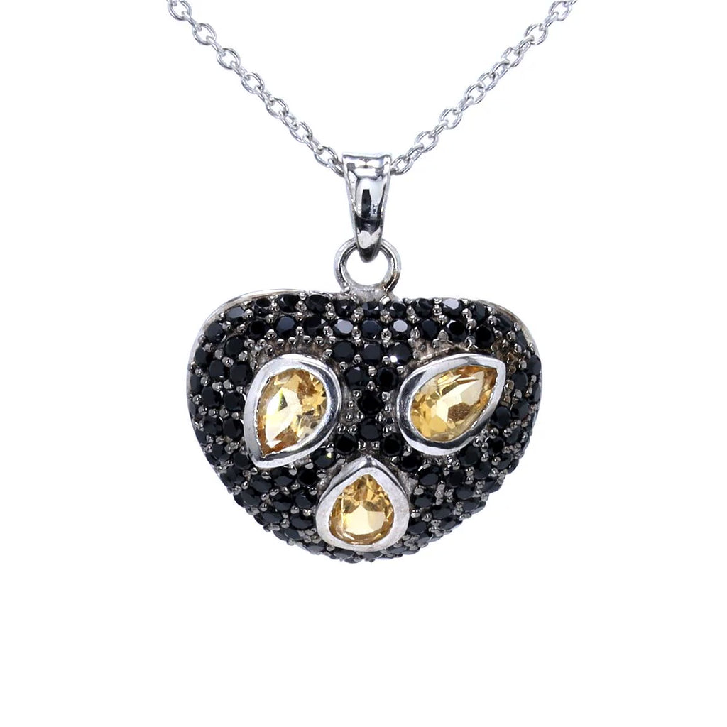 Citrine Heart Pendant With Black Spinel 3.16 Carats Sterling Silver