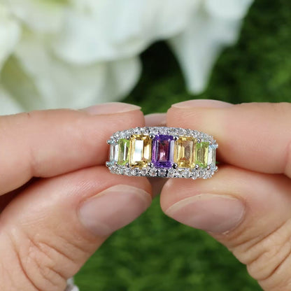 Multicolored Gemstones Ring Amethyst Citrine Peridot Topaz 3.6 Carats Silver