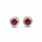 Ruby Earrings Diamonds 1.2 Carats 14K Yellow Gold